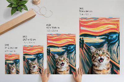 Poster En katt mot en bakgrund av livfull, abstrakt målning.