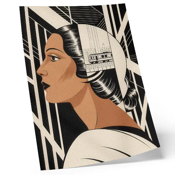 Hållbar väggposter med porträtt av en kvinna i geometrisk modernistisk stil