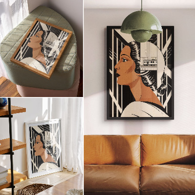 Hållbar väggposter Kvinnans profil geometriska linjer modernistisk stil