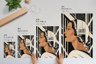 Hållbar väggposter Kvinnans profil geometriska linjer modernistisk stil