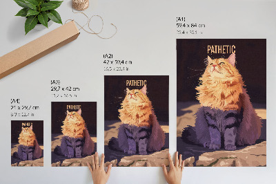 Dekorativ väggaffisch Katt med text orange grå beige