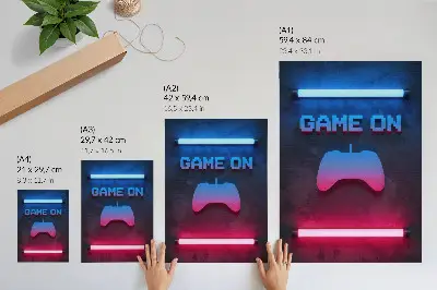 Poster med neonpixelinskription och spelardynamik