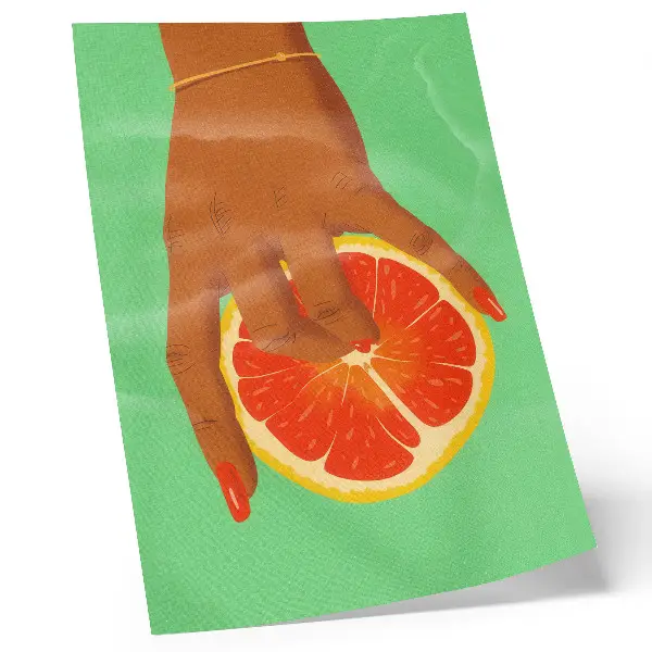Hållbar väggposter med motiv av hand och grapefrukt i färgstark popkonst
