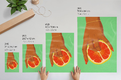 Hållbar väggposter Hand med grapefrukt i vibrerande färger popkonst