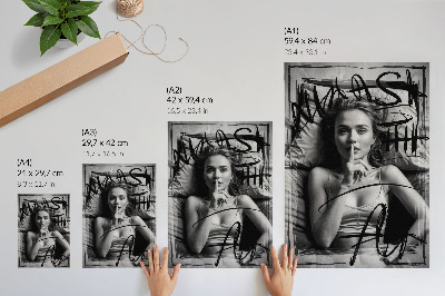 Poster Svartvita graffitifigurer dynamiska linjer