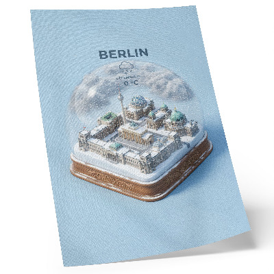 Dekorativ väggaffisch En miniatyrstad i en snöglob av glas
