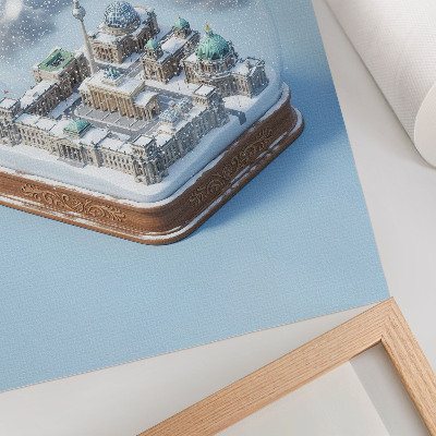 Dekorativ väggaffisch En miniatyrstad i en snöglob av glas