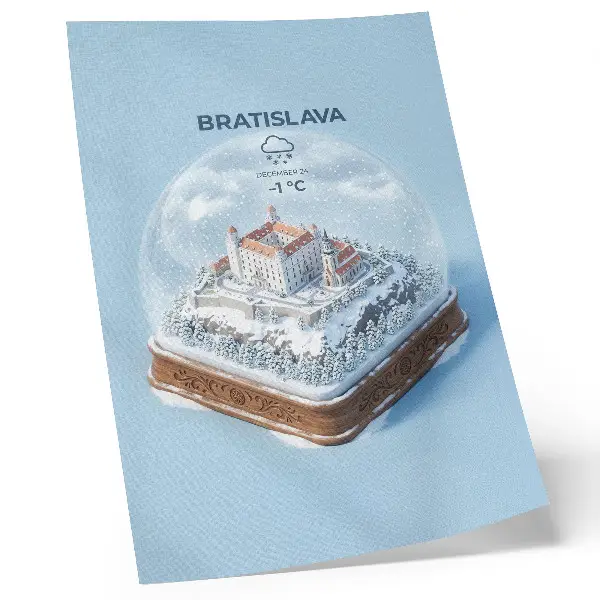 Poster vinterglob med slott och snö i illustrationsstil