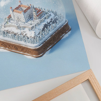 Poster Vinterglob med slott och snö illustrationsstil