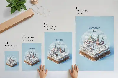 Hållbar väggposter med motiv av vintern i Gdańsk i en glaskula