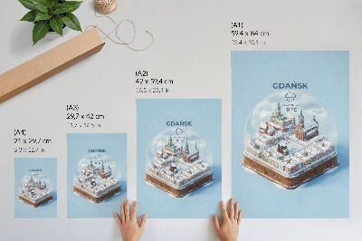Hållbar väggposter Vintern i Gdańsk under snön i en glaskula