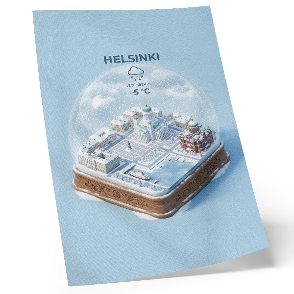 Dekorativ väggaffisch Miniatyr Helsingfors i en snöglob