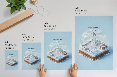 Dekorativ väggaffisch Miniatyr Helsingfors i en snöglob