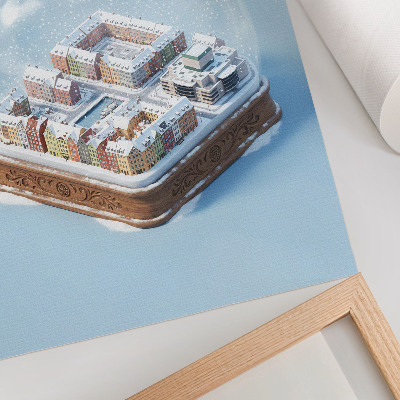 Poster Julunderland i en snöglob med varma färger