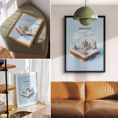 Dekorativ väggaffisch Miniatyr-Moskva i en vintersnöglob