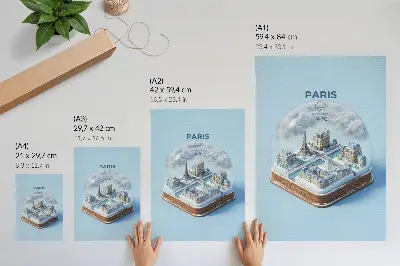 Hållbar väggposter med motiv av en snöglob från Paris på vintern