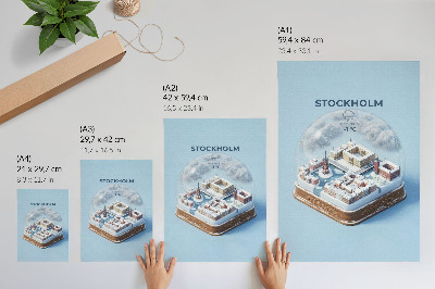 Dekorativ väggaffisch Stockholm i en sfär modern arkitektur vinterklimat