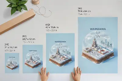 Poster med motiv av Warszawas vinterglasglob och snöarkitektur