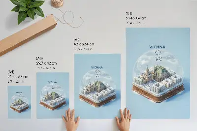 Affisch miniatyrpanorama av Wien i en glaskula