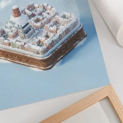 Hållbar väggposter miniatyrstad i en sfär med vinteratmosfär och magiska detaljer