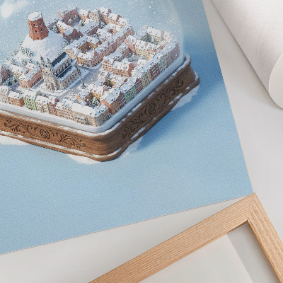 Hållbar väggposter Miniatyrstad i en sfär, vinteratmosfär, magi