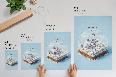 Hållbar väggposter Miniatyrstad i en sfär, vinteratmosfär, magi