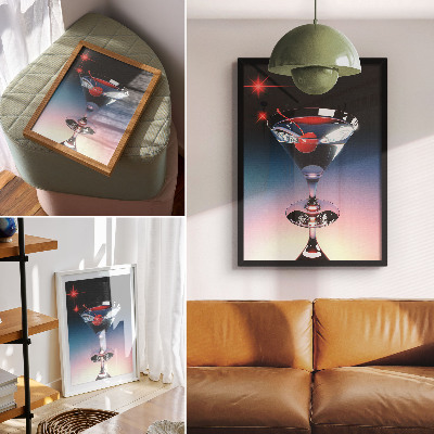 Hållbar väggposter Elegant cocktailglas med röda körsbär
