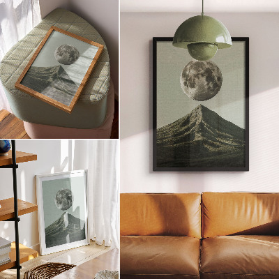 Poster Månen över berget grönt nyanserar mystiskt landskap