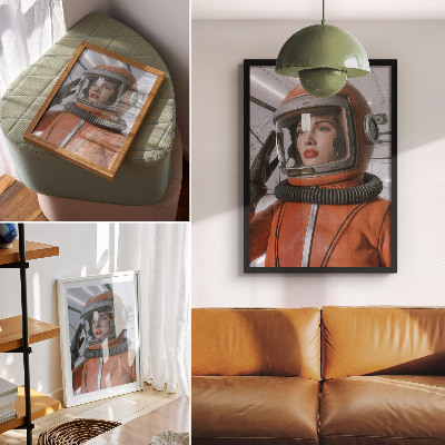 Hållbar väggposter Rymdfigur i rymddräkt orange modernitet