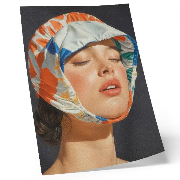 Poster med realistisk huvudbonad i kontrastfärg och modern stil
