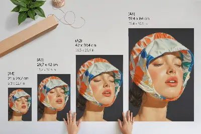 Poster med realistisk huvudbonad i kontrastfärg och modern stil
