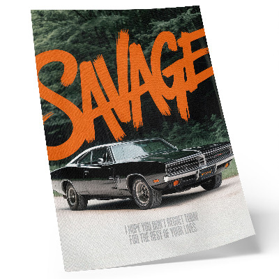 Poster Klassisk bil orange bokstäver naturtema