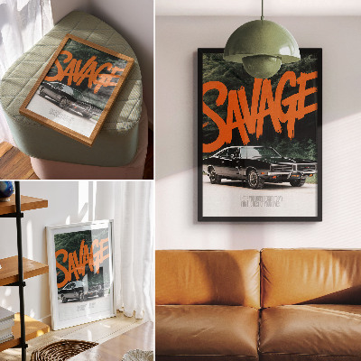 Poster Klassisk bil orange bokstäver naturtema