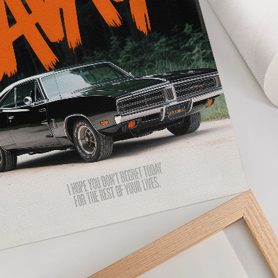 Poster Klassisk bil orange bokstäver naturtema
