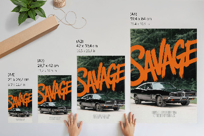 Poster Klassisk bil orange bokstäver naturtema
