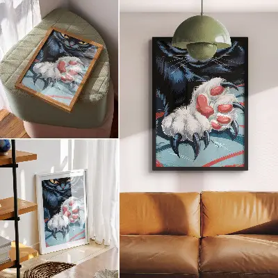 Hållbar väggposter katt med klor i livfulla färger och intensiv dynamik