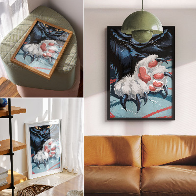 Hållbar väggposter Katt med klor, livfulla färger, intensiv dynamik