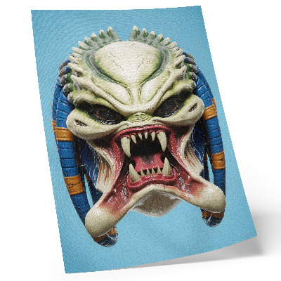 Hållbar väggposter En slående monstermask i grönt och blått.