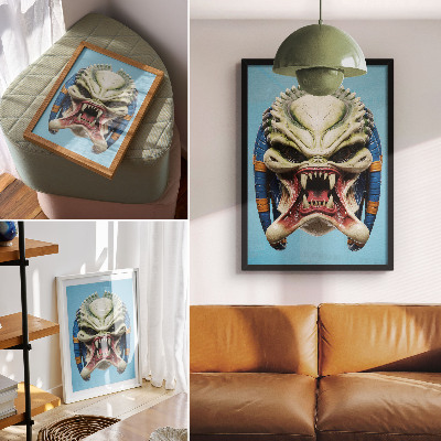 Hållbar väggposter En slående monstermask i grönt och blått.