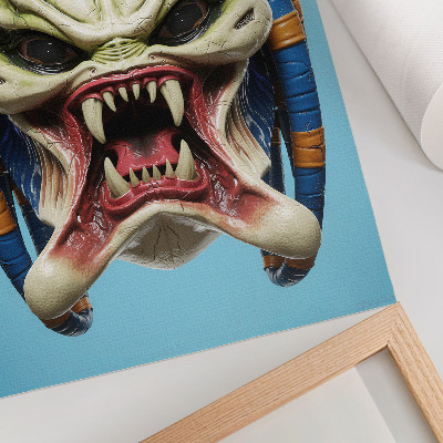 Hållbar väggposter En slående monstermask i grönt och blått.