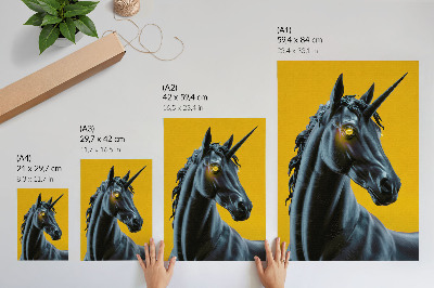 Poster En enhörning på gul bakgrund, magisk och mystisk