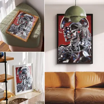 Hållbar väggposter med futuristiskt karaktärsmotiv i svart och rött