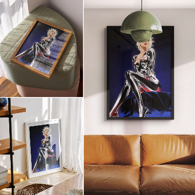 Poster Futuristisk figur, glänsande element, intensiva färger