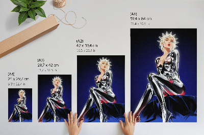 Poster Futuristisk figur, glänsande element, intensiva färger