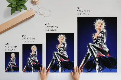 Poster futuristisk figur med glänsande element och intensiva färger