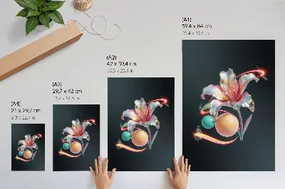 Väggaffisch modernt blommotiv i färg
