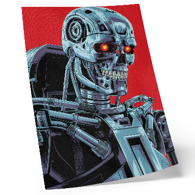 Poster Futuristisk robot på en röd bakgrund