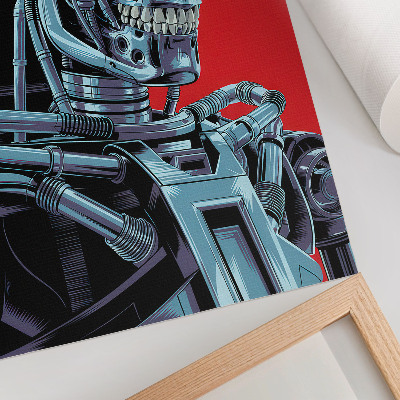 Poster Futuristisk robot på en röd bakgrund