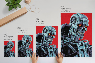 Poster Futuristisk robot på en röd bakgrund
