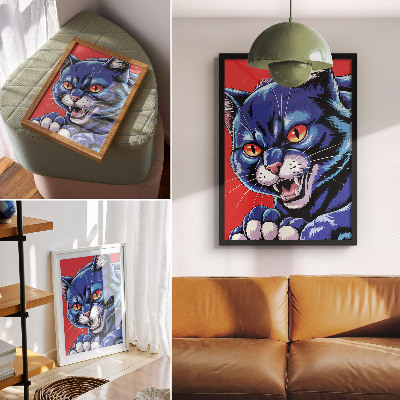 Hållbar väggposter Energisk blå katt med orange accenter